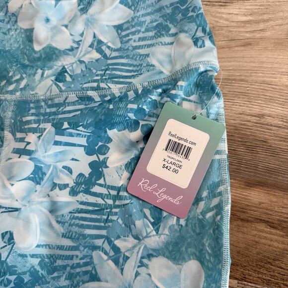 Reel Legends Beach Pro Capri Leggings Blue Floral Tropical Print Size XL NWT - Picture 3 of 6